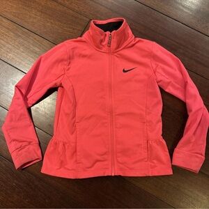 Nike Dri Fit Athletic Track Jacket Girls 6 Hot Pink Long Sleeve Full Zip Ruffle